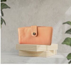 Nautica Peach Saffiano Zip-Around Wallet Snap Tab Navy Interior